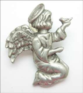   DOVE PEWTER CHRISTMAS Brooch Vintage LAPEL PIN Artist LC Signed  