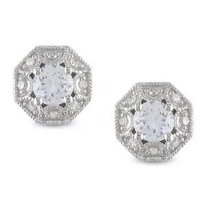   White Sapphire 1/8 CT TDW Diamond Ear Pin Earrings (G H, I3) Jewelry