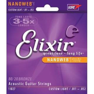 Elixir Strings Acoustic Guitar Strings, 6 String, Custom Light NANOWEB 