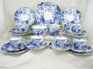   Crown Derby bone china 21 piece blue & white MIKADO tea service  