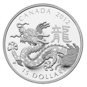  2012 .86 oz Silver Canadian $15 Lunar Dragon (W/Box & COA 
