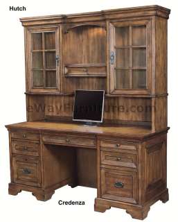 Hardwood Credenza and Hutch Home Office Furniture Rustic Dark Oak 