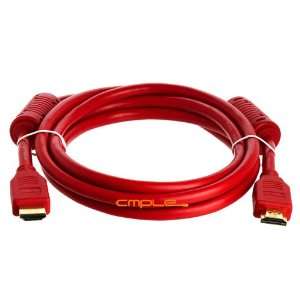 Cmple   28AWG HDMI Cable with Ferrite Cores   Red   6FT 