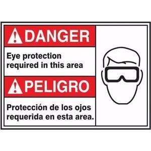DANGER DANGER EYE PROTECTION REQUIRED IN THIS AREA (BILINGUAL SPANISH 