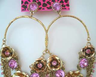 BETSEY JOHNSON ICONIC FLOWER STONES CHAINS EARRINGS NEW  