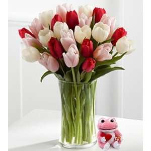   Day Flower Bouquet With Ty Beanie Baby Plush Frog  25 Stems Vase