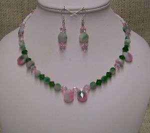 Rainbow Candy Jade and Crystal Necklace and Earrings  