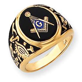 14K Yellow Gold Mens Mens Masonic Onyx Ring 9.6g sz10  