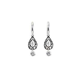   Pear Shape Design Dangling Drop Earring with Brilliant Created Gems
