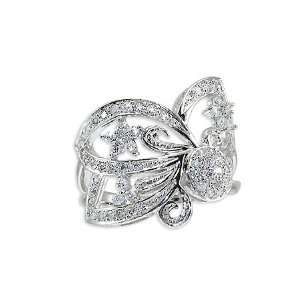   , Ladys Dressy Fancy Flower Design Cocktail Ring with Created Gems