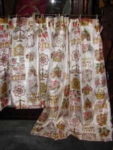 Vintage Pleated Cafe Spice Print Kitchen Curtains  