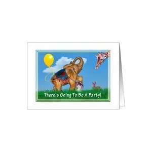  Invitation, Party, Birthday, Elephant, Giraffe, Rabbit 