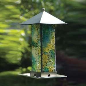   Mosaic Recycled Glass Yellow & Blue Bird Feeder Patio, Lawn & Garden