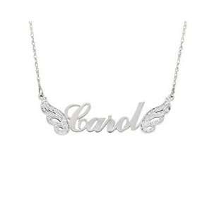 Script Name Necklace with Diamond Accented Wings in 10K White Gold (3 
