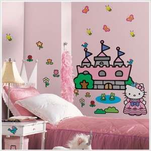 New HELLO KITTY PRINCESS CASTLE WALL DECALS Girls Bedroom Stickers 