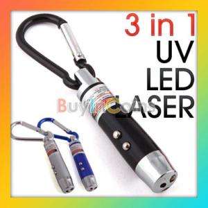 in 1 Laser Pointer 2 LED Flashlight UV Torch Keychain  