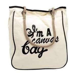  Gigi Chantal Bone and Black Canvas Shopping Bag 