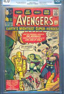 AVENGERS #1 CGC 4.0 Hulk, Iron Man, Thor, Origin & 1st App., Marvel 