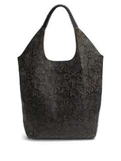 nada sawaya   NS Laser Cut Leather Floral Shoulder Bag/Black