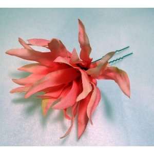  Coral Pink Flower Hair Pin Beauty