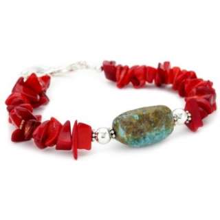 Barse Sterling Silver Basic Coral and Turquoise Toggle Bracelet 