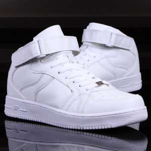 New White High Top Sneakers Ankle 1 Strap Mens Shoes A  