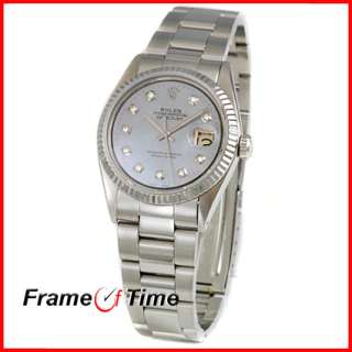 Rolex Mens Datejust SS Stainless Steel Oyster Diamond Blue Mother of 