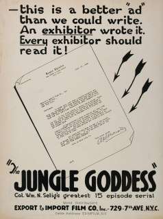 1922 Print Ad Jungle Goddess Silent Film Regun Theatre   ORIGINAL 