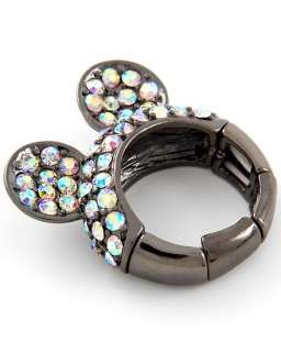 Mickey Mouse Inspired Crystal Ears Stretch Ring ~ Black Nickel Tone 