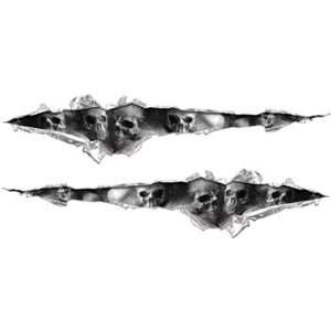  Ripped / Torn Metal Look Decals With Gray Skulls 