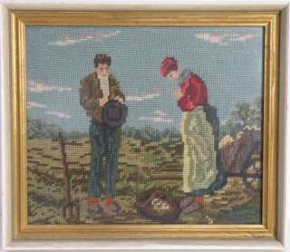 VINTAGE NEEDLEPOINT EMBROIDERY OF MILLETS THE ANGELUS  