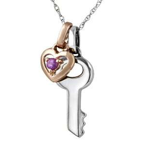   Created Pink Sapphire Heart and Key Inspirational Charm, 18 Jewelry