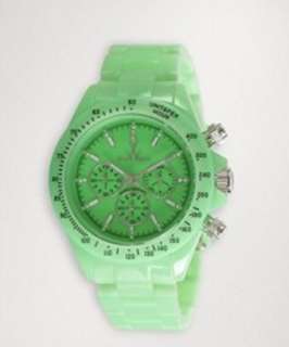   neon green plastic Fluo Plasteramic chronograph link bracelet watch