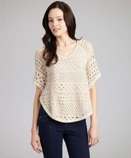 Greylin natural crocheted cotton v neck bell sleeve sweater