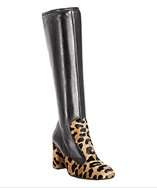   black leather and leopard calf hair block heel boots style# 317526801