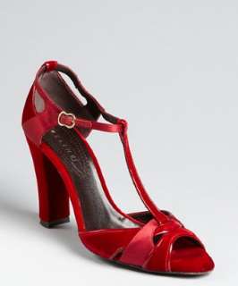Celine ruby velvet and satin t strap sandals  