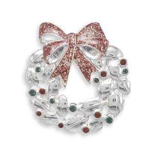  Christmas Wreath Pin Accented with Red and Green Swarovski 