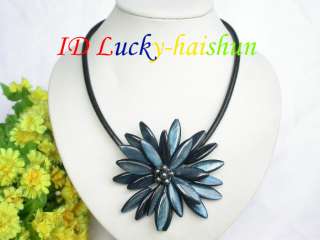 bloom navy blue pearl choker leather necklace j7433  