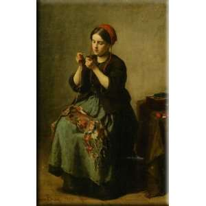   Woman Threading a Needle 19x30 Streched Canvas Art by Breton, Jules