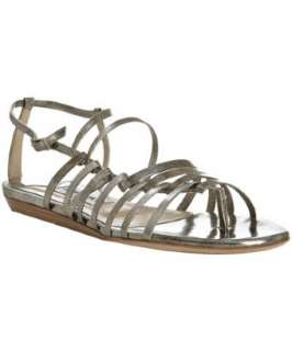 Jimmy Choo silver strappy leather Fossil thong sandals   up 