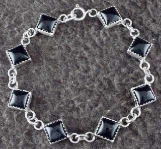 Native American Navajo Jewelry Onyx & Silver Bracelet  