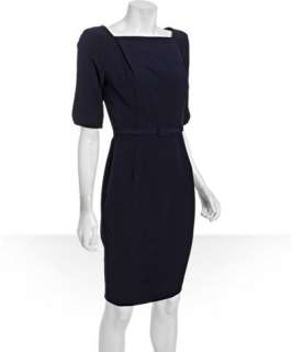 Single navy stretch woven elbow sleeve Victoria sheath dress