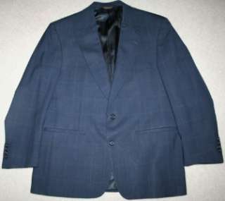 PALM BEACH 44R Mens Navy Blue Plaid Suit Coat Blazer Sport 44 R Two 