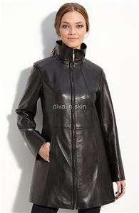 WOMENS LAMBSKIN LEATHER LONG WINTER MILITARY TRENCH COAT JACKET TAYLOR 