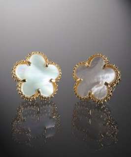 Jardin mother of pearl clover large post earrings   