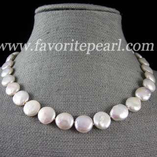 Coin Pearl Necklace 12 13mm 17 18 Inches White Color Freshwater Pearl 