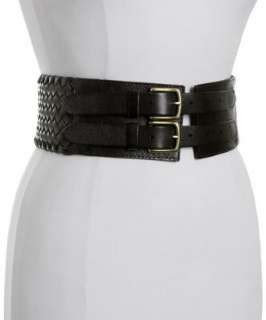 Linea Pelle black woven leather wide high waist belt   up to 