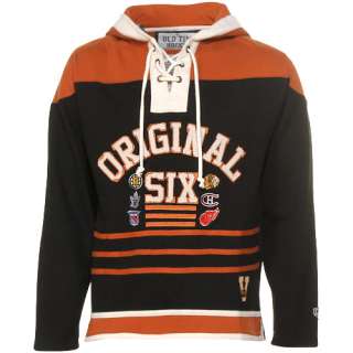 Old Time Hockey Original Six Black Orange Pullover Hoodie Sweatshirt 