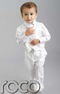 BABY BOYS WHITE WAISTCAOT SUIT 4 PIECE WEDDING PAGEBOY OUTFITS 