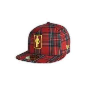  Girl New Era Red Plaid Hat Size 7 3/8
